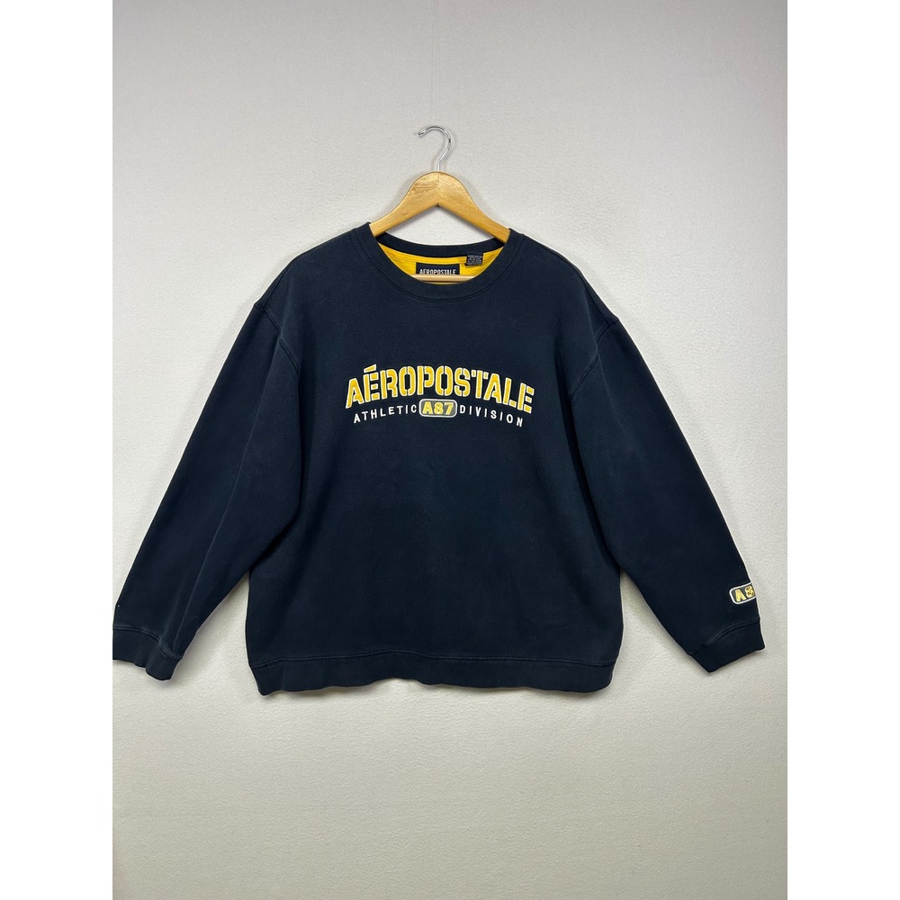 Collegiate Athletic 90s Aeropostale Mens‎ Large Navy Graphic Crewneck Sweatshirt